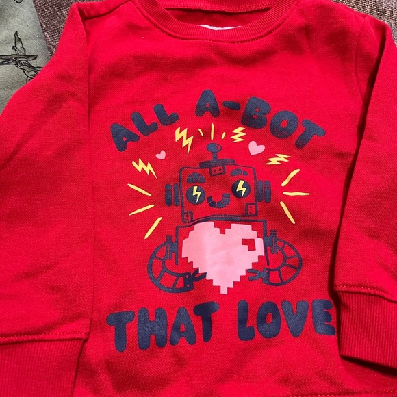 Set of 2 Kids Sweatshirts: Green Dinosaur and Red Robot Prints, Size 3T - Picture 3 of 5
